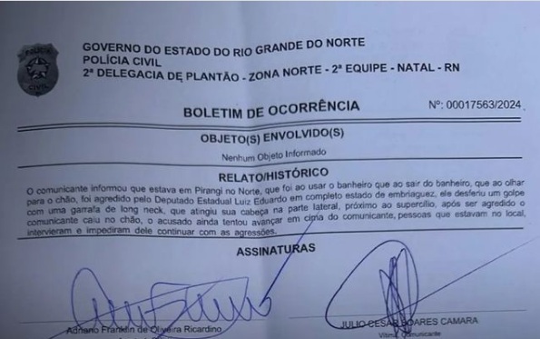 Prefeito de Ceará-Mirim registra boletim de ocorrência após agressão de deputado durante festa no RN