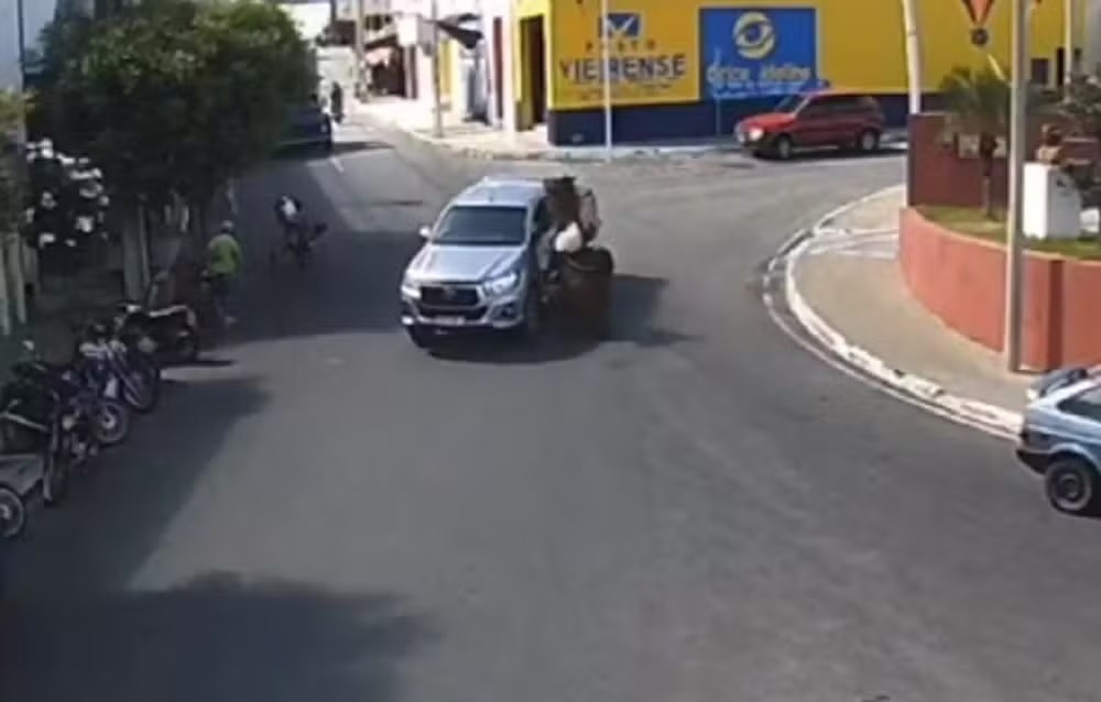 VÍDEO: Cavalo em disparada bate em caminhonete no interior do RN