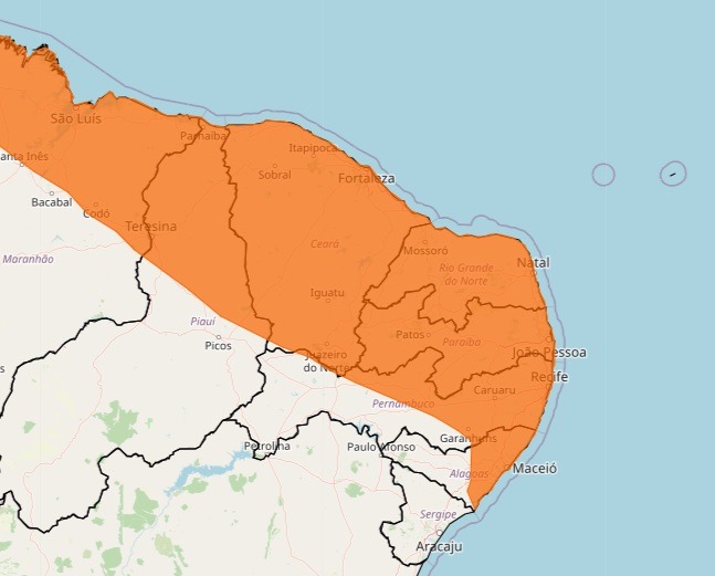 Inmet emite alerta de perigo para chuvas intensas para todo o RN até a quinta-feira 