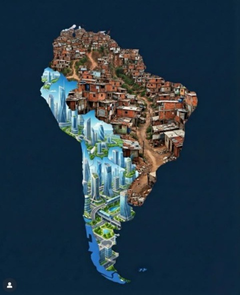 Milei reposta imagem que retrata Brasil como favela e exalta Argentina como potência futurista