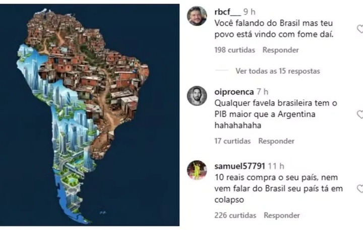 Brasileiros reagem a post de Milei que retrata Brasil como “país favela” e invadem redes sociais