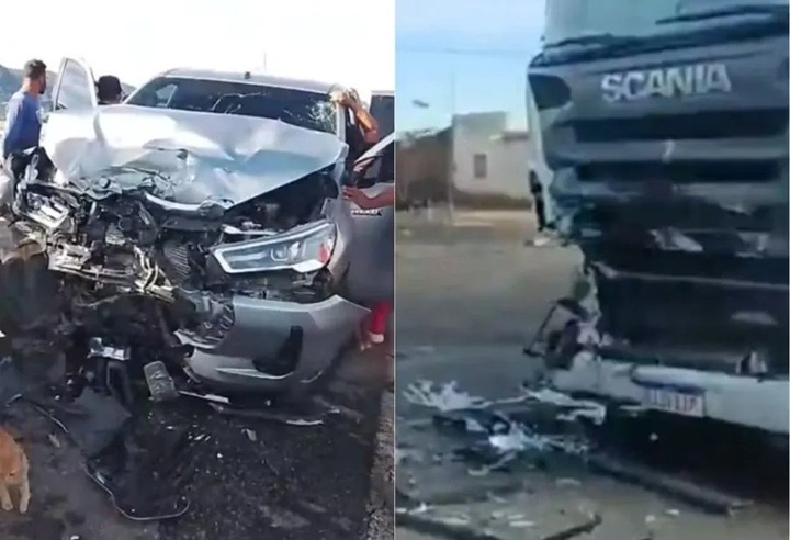 Colisão frontal entre caminhonete e caminhão deixa mulher ferida na BR-226 em Patu