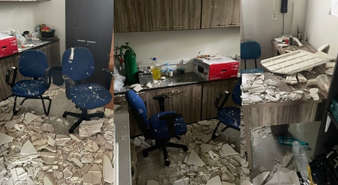 Teto desaba em sala da Ufersa em Mossoró após chuvas
