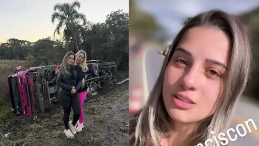 Influencer caminhoneira sofre acidente e tomba carreta 