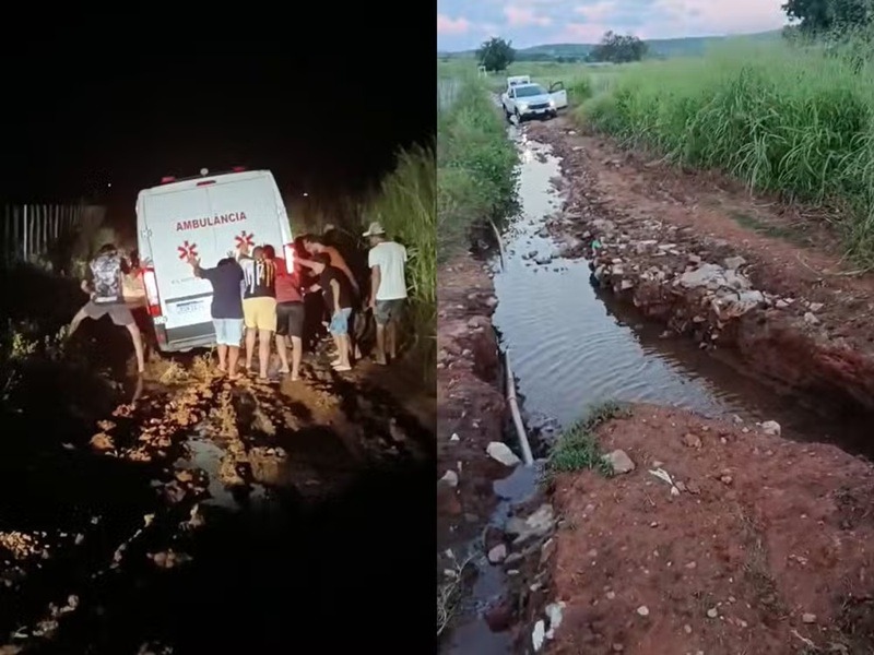 Idosa de 106 anos é transportada em rede após ambulância atolar em estrada no RN