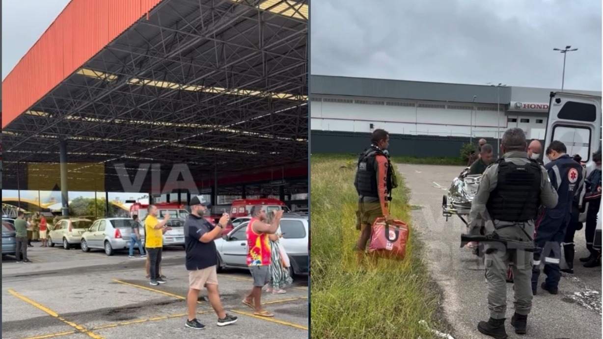VÍDEO: Homem é vítima de atentado a tiros no estacionamento do Atacadão na BR-101 Sul e é resgatado de helicóptero