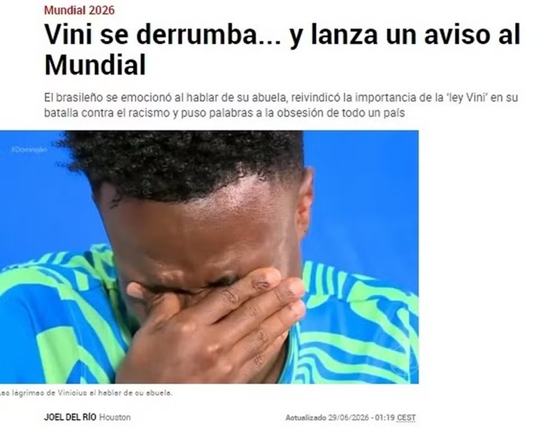 Imprensa internacional repercute choro de Vini Jr. em entrevista: "Desabou em lágrimas"