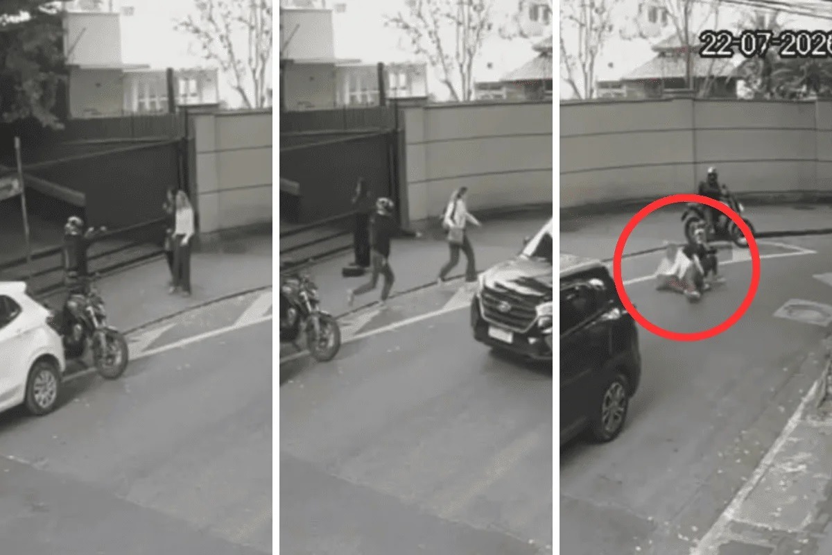 Assalto brutal em plena luz do dia: ladrão derruba mulher no chão para roubar celular