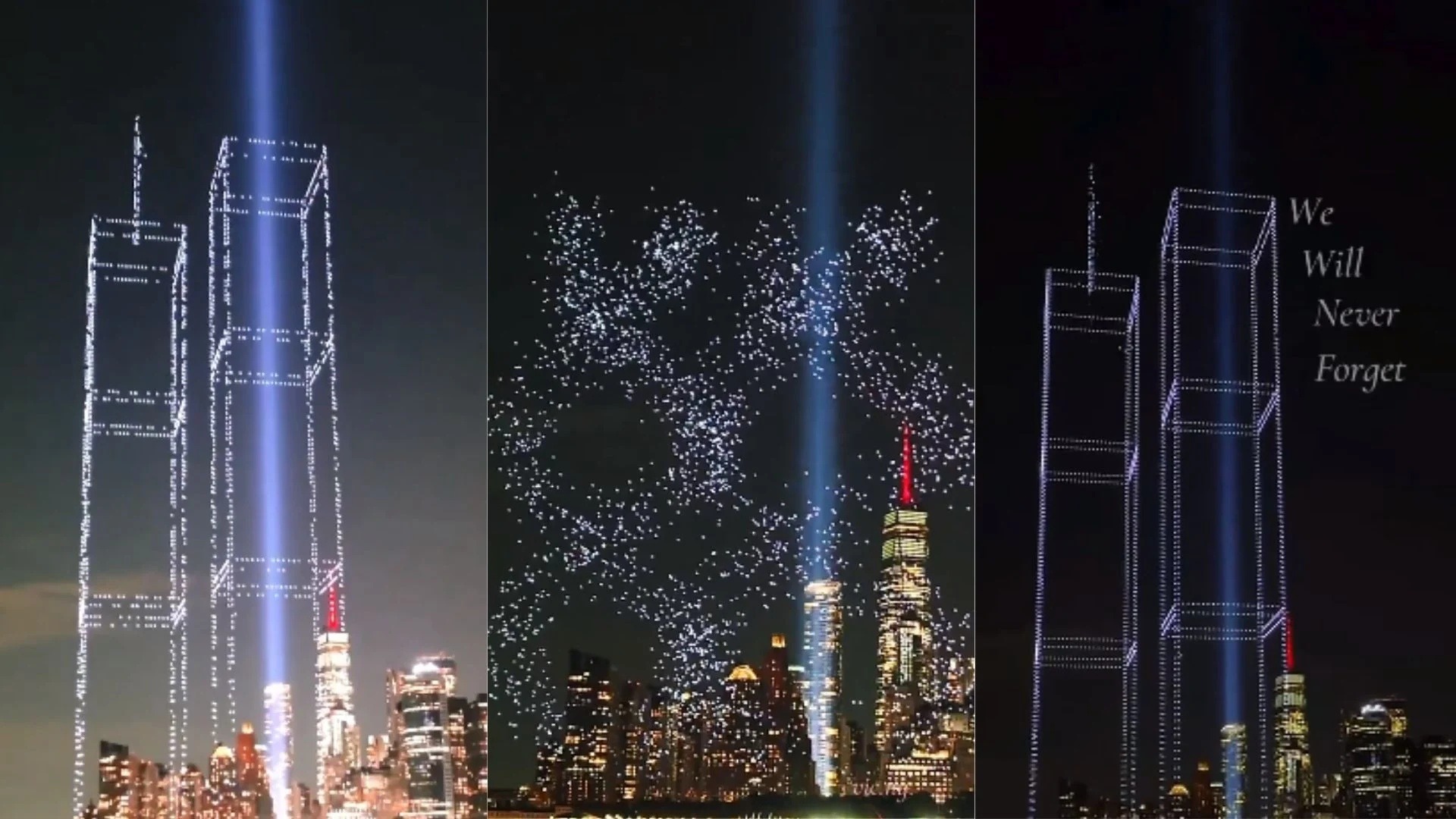 VÍDEO: Drones recriam Torres Gêmeas em homenagem às vítimas do 11 de Setembro