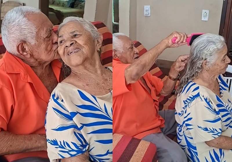 Idoso penteia cabelo da esposa todos os dias após 66 anos de casamento e emociona nas redes