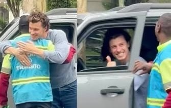 [VÍDEO] Shawn Mendes emociona ao levar marmita e abraçar flanelinha