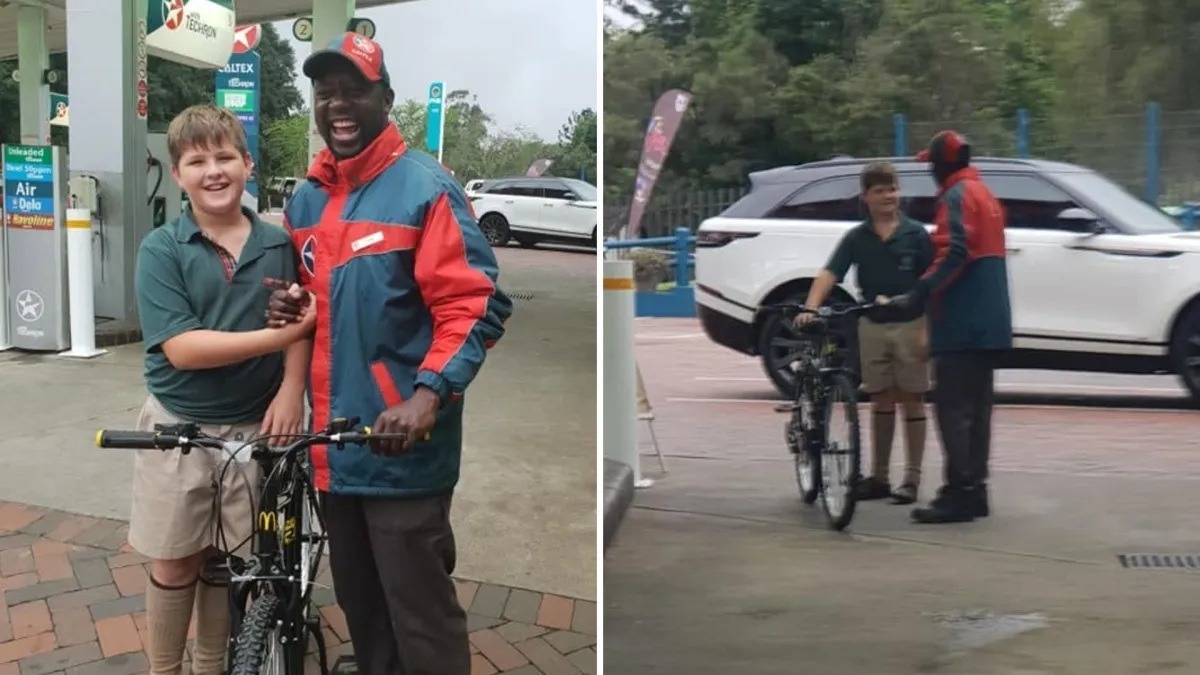 Menino de 10 anos abriu mão de dinheiro economizado durante meses para uma viagem, para presentear frentista com a bicicleta...