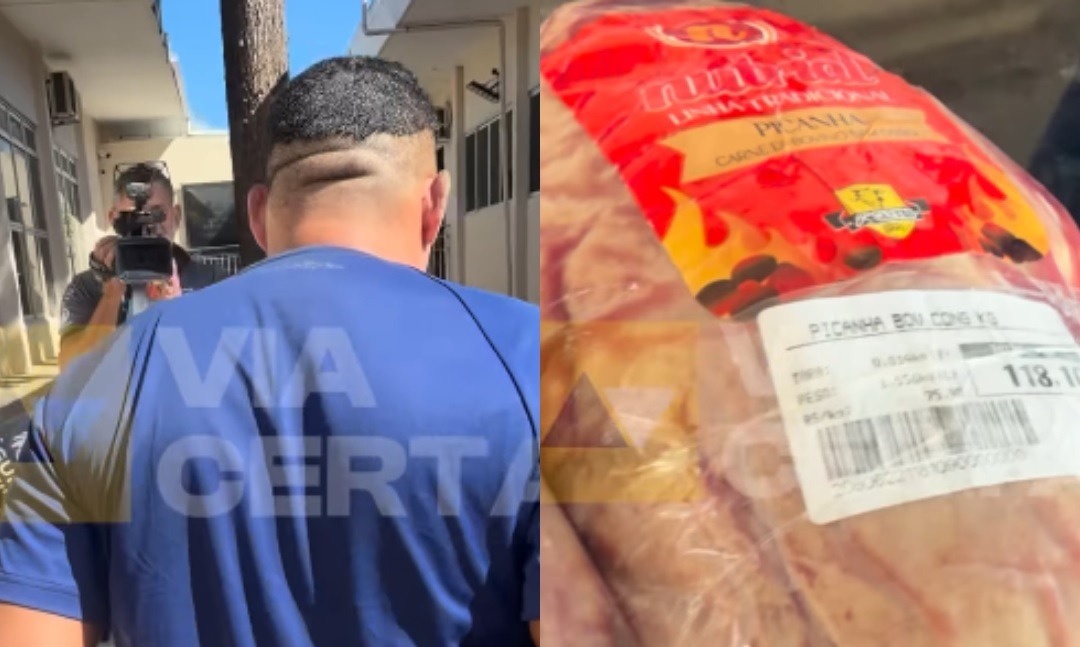 [VÍDEO] Homem é preso após tentar furtar picanha de supermercado em Natal
