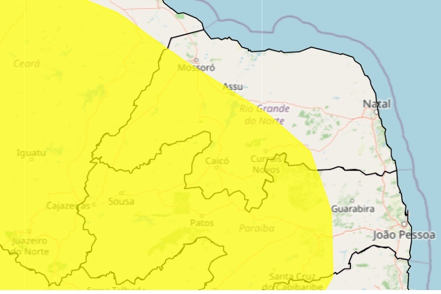 Inmet alerta para baixa umidade em 87 municípios do RN até terça-feira (13)