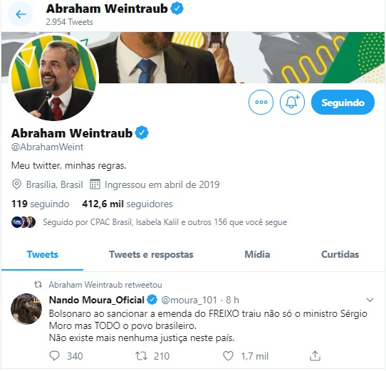Weintraub retuíta post que chama Bolsonaro de traidor