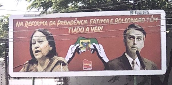 “Fátima e Bolsonaro têm tudo a ver”, diz outdoor do Sindicato dos Bancários