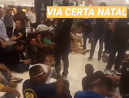 VÍDEO: Vigilantes protestam de forma pacífica dentro de shopping de Natal