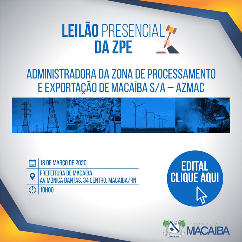 Prefeitura de Macaíba promove leilão presencial de ZPE na próxima quarta