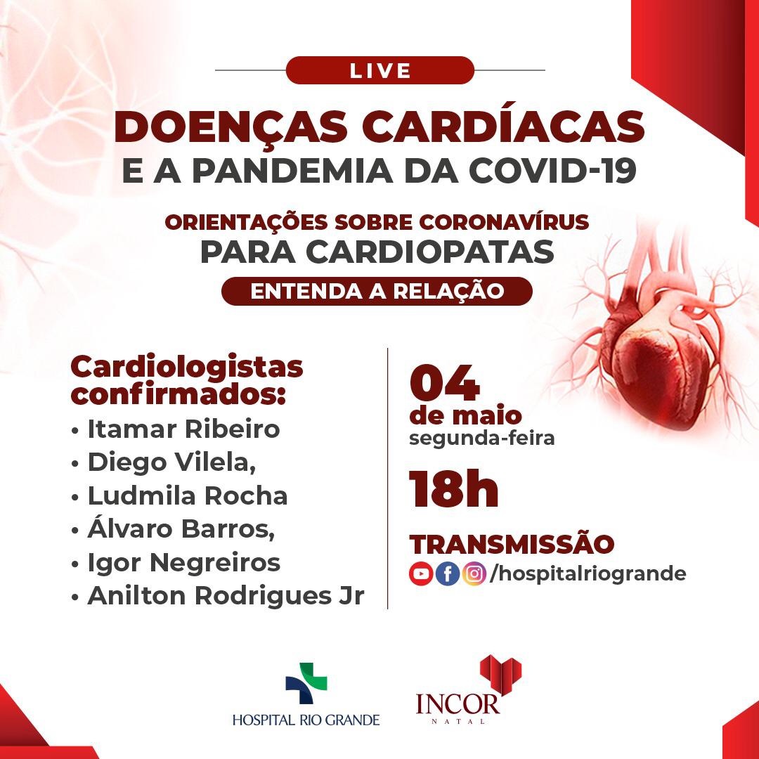 Médicos do RN realizarão live para tirar dúvidas sobre cardiologia e a Covid-19