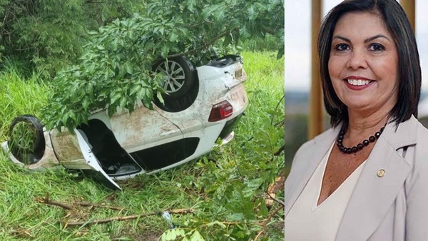 Carro com deputada federal capota em Mato Grosso do Sul após aquaplanagem