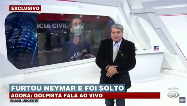 Golpista que roubou Neymar debocha de banco e leva enquadrada de Datena ao vivo; assista