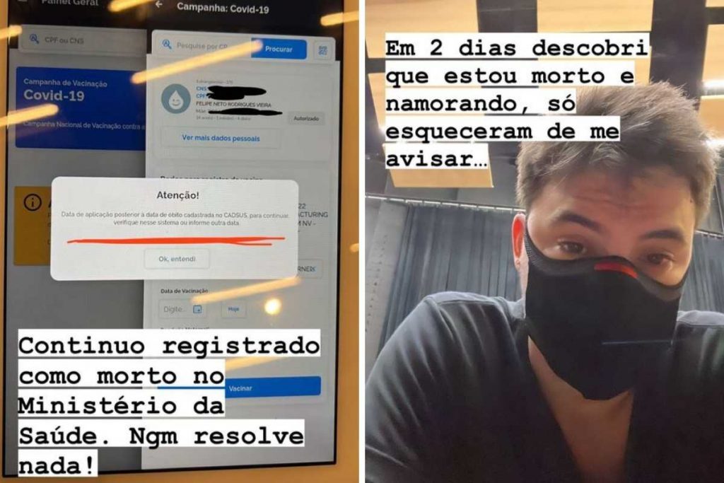 Mesmo vivo, youtuber é dado como "morto" no sistema do ministério da Saúde