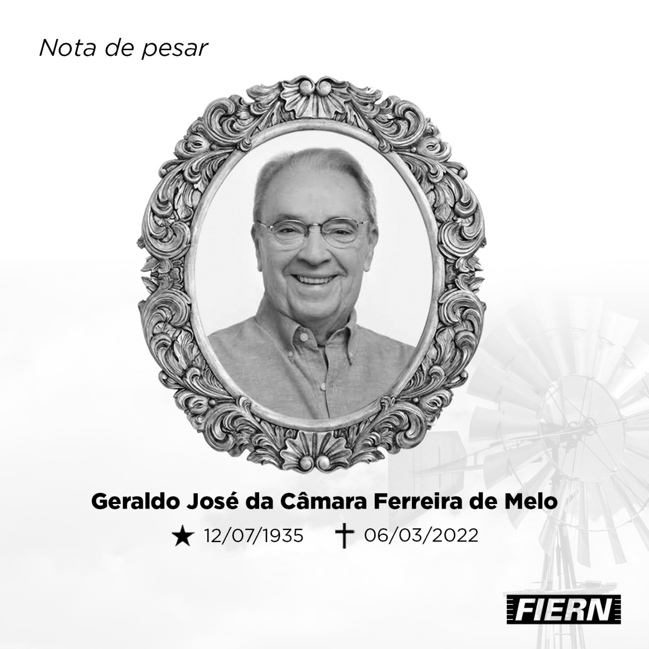 Nota de Pesar da FIERN pela partida do ex-governador Geraldo Melo