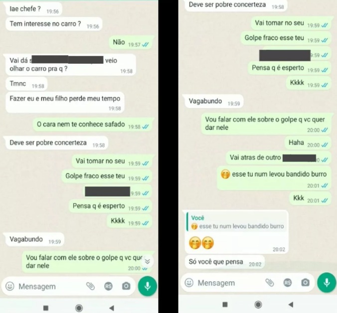 Golpista se revolta ao ser descoberto e ofende vítima: 'vagabundo, deve ser pobre'