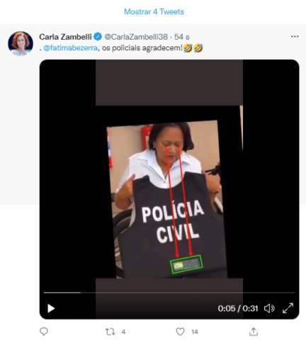 VÍDEO: Deputada ironiza reação de Fátima ao ver coletes enviados por Bolsonaro