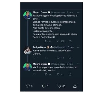 Felipe Neto xinga comentarista esportivo no Twitter: “Vai tomar no c*”