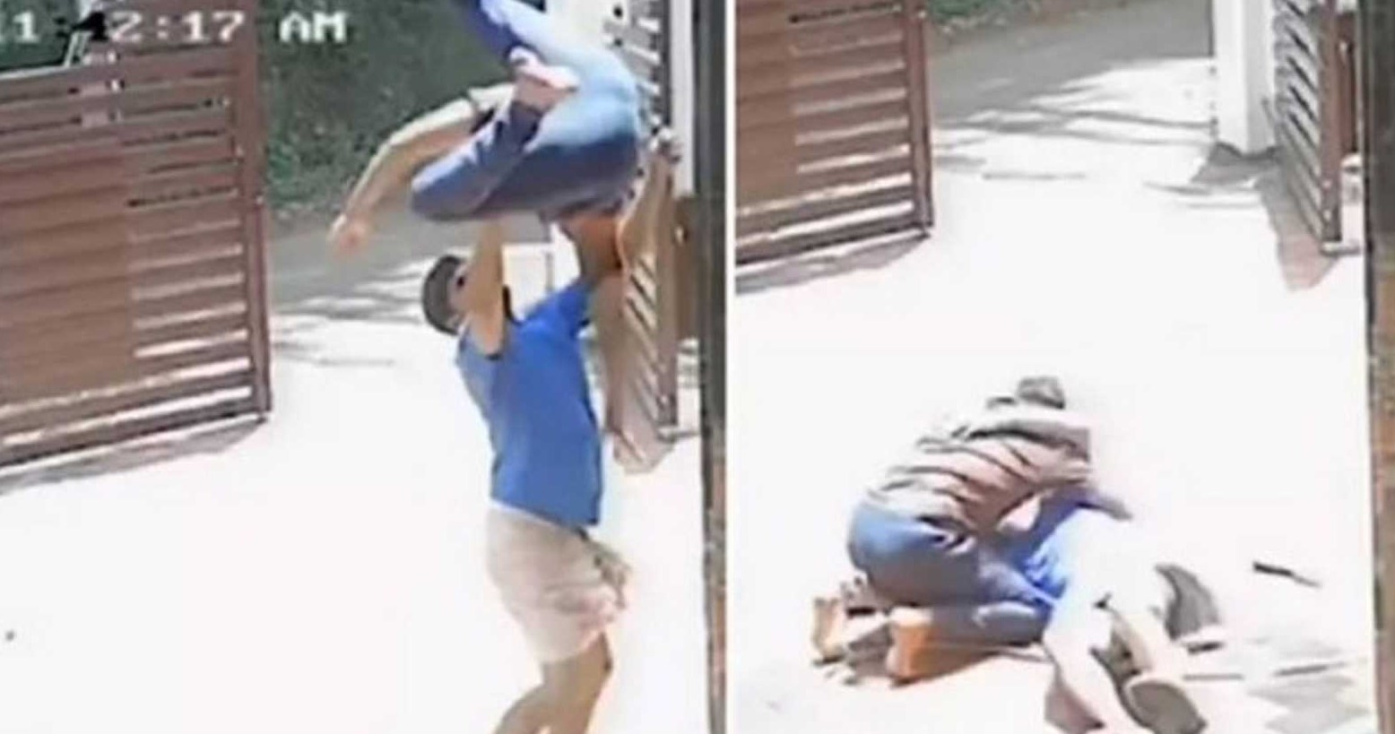 VÍDEO: Homem agarra irmão e o salva de queda do telhado de casa