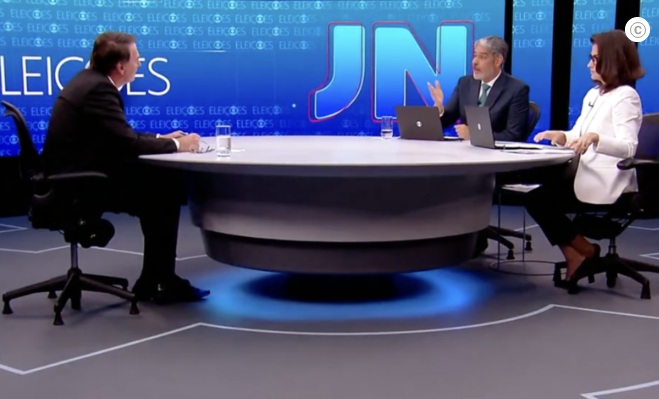 Bolsonaro fala por 24 minutos no “JN”; Bonner e Renata, por 15