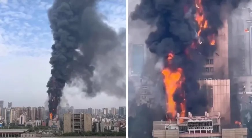 Incêndio atinge torre de escritórios no Sul da China
