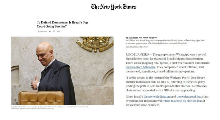 Artigo do ‘The New York Times’ questiona ações do STF: ‘Está indo longe demais?’