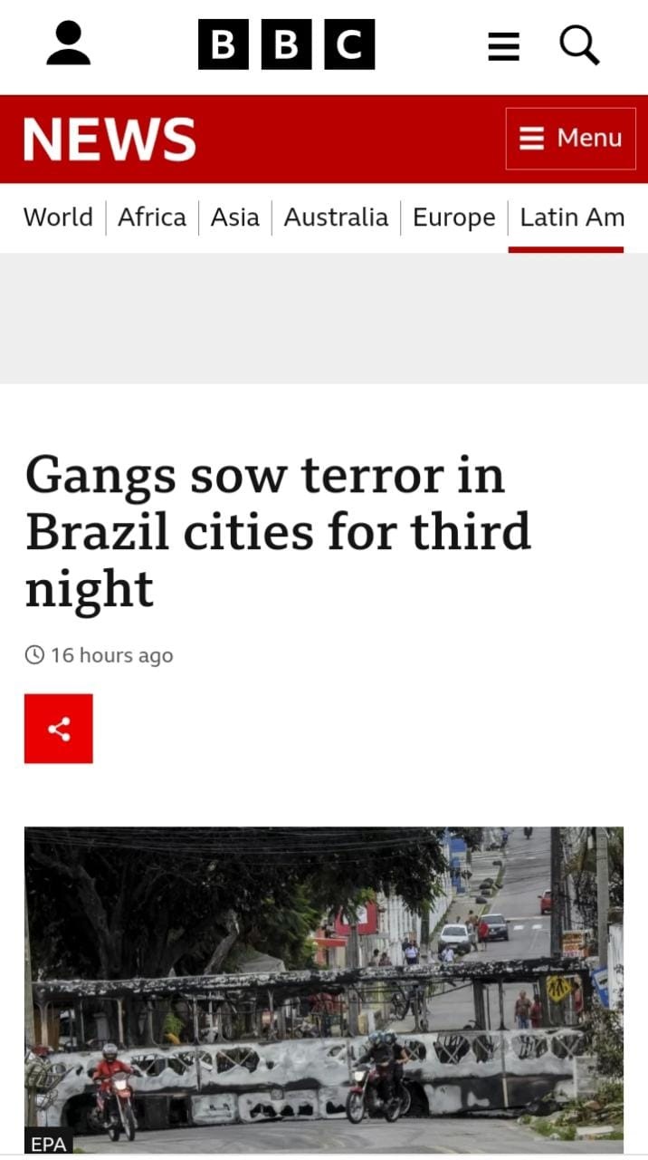 Onda de ataques criminosos em cidades do RN é manchete na rede britânica BBC