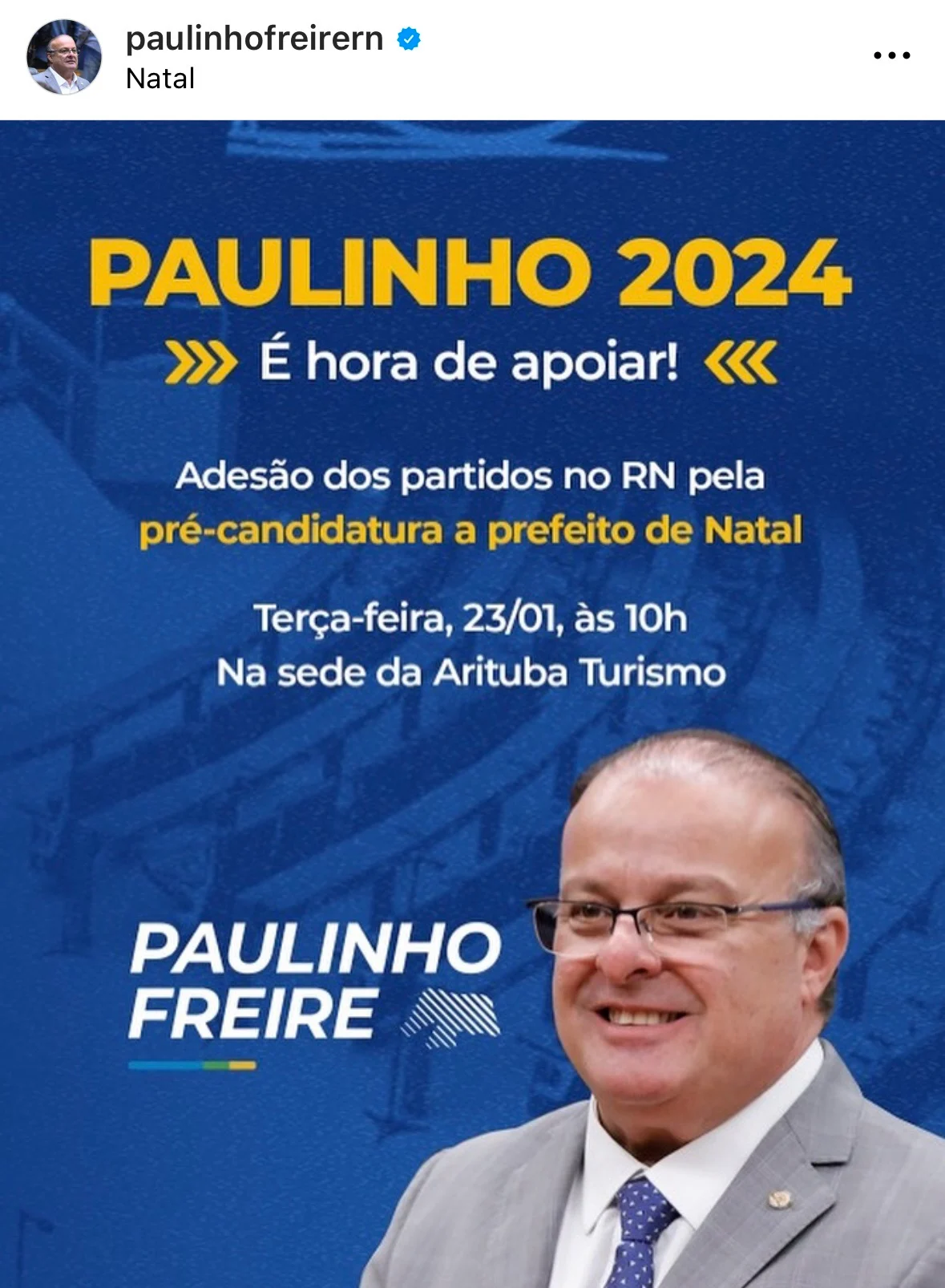 Paulinho convida militantes para lançamento de pré-candidatura a prefeito de Natal