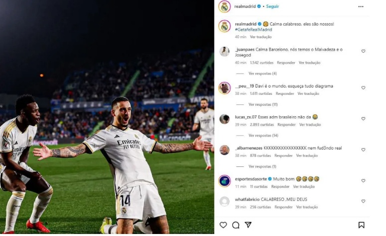 Real Madrid publica “calma, calabreso” após vitória em campeonato